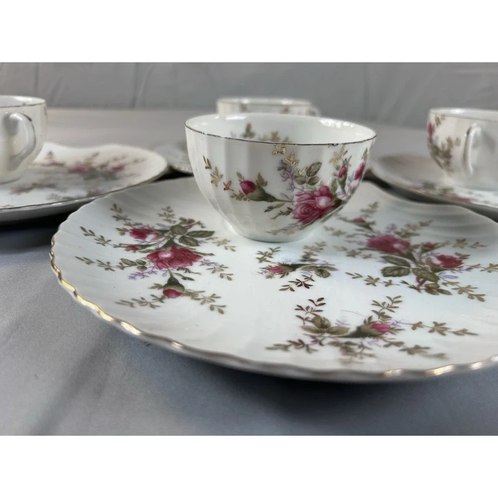 Vintage Japan Tea Cup Saucer Set 4 Floral Gold Trim Scalloped‎ Plates